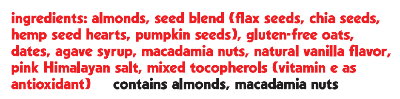 Macadamia Nut ingredients list