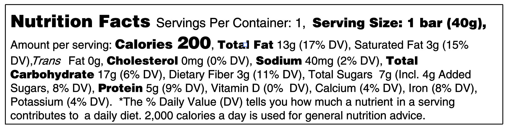 Dark Chocolate Almond nutrition facts 1.4oz